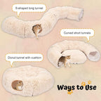 Avont Cat Tunnel Bed, Washable Cushion, Large 3-in-1 Play Tube for Cats | Play, Rest & Snuggle | Spacious for Big Cats | Durable Toggle Design | Removable Washable Cushion | Beige