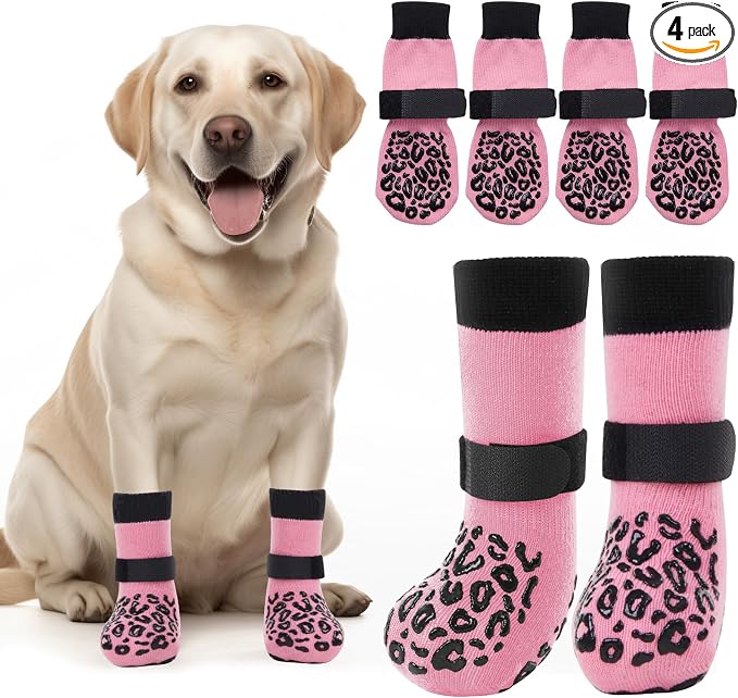 Non Slip Dog Socks with Grippers Prevent from Licking Paws for Senior Dogs | Anti-Slip on Hardwood Floors, Hot Pavement Protection, Stay in Place, Comfortable Fit for Old Dogs, Machine Washable, 2 Pairs