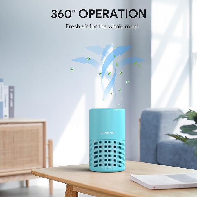 FULMINARE Air Purifiers for Home Bedroom H13 HEPA Air Filter | 360° Intake for Pet Hair, Smoke, Odors , 3 Speeds, Timer, 24dB, Small Mini Air Purifier with Night Light, Ocean Blue