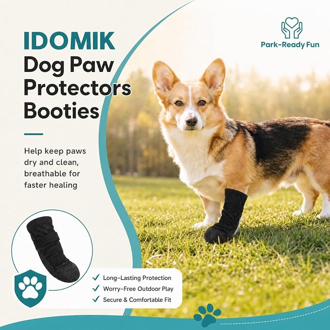 IDOMIK Dog Boots for Injured Paw, Soft Dog Booties to Prevent Licking | Breathable Dog Paw Protector, Dog Shoe with Non-Slip Sole & Adhesive Strap, Fits Small to Large Dogs,Black,XL