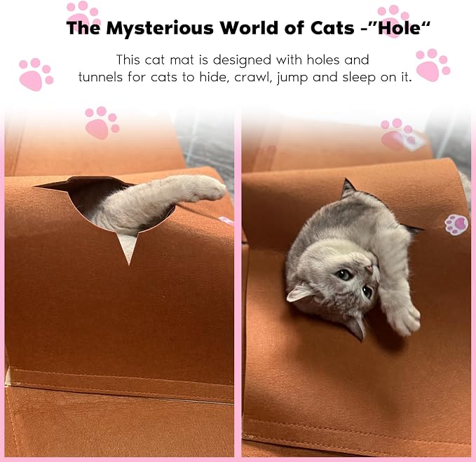 Interactive Cat Tunnel Mat for Indoor Cats, 4-Way Felt Cat Cave with Hanging Ball, Foldable Kitty Play Mat and Hideout, Pet Enrichment Toy for Kittens, Rabbits, Small Pets | 35.4" Multi-Entrance Cat Play Tunnel with Cozy Hideaway Space, Provides Enrich...