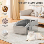 23.6"x15.7"x13.78" Stainless Steel Sifting Litter Box, XXL Sifting Cat Litter Box for Pine Pellets with 8" Deep Pan, High Sides Metal Litter Box for Big Cats, Easy-to-Clean