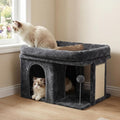 Heybly Cat Tree, 14" Cat Tower with Large Cat Bed & Condo HCT203SG | Cat Furniture for Indoor Cats Large Adult, Cat House with Scratching Posts and Spring Balls for Kittens, Smoky Gray