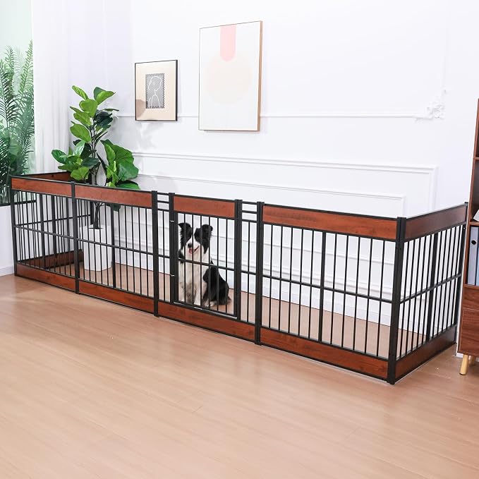 Dog Playpen, 35.4" Height Dog Pen Indoor, Heavy Duty, Safe and Sturdy, Furniture Style Puppy Pen (12 Panels (35.4" High), Mahogany)