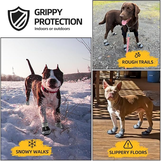Dog Boots for Large Dogs, Medium Dog Boots & Paw Protectors for Hardwood Floors, Outdoor Dog Booties for Hot Pavement Winter Snow Hiking, Dog Shoes with Reflective Strips