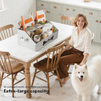 Dog Treat Container, Dogs Storage Organizer with Removable Dividers, Collapsible Dogs Treat Holder for Countertop, Trapezoid Pet Treats Containers, Dog Toy Basket with PU Handles, Large, Gray