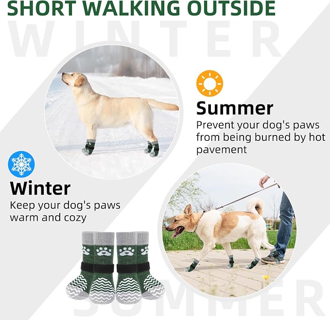 PUPTECK Anti Slip Dog Socks with Double Grippers for Hardwood Floors, Shoes for Hot/Cold Pavement, Boots & Paws Protectors to Prevent Licking, Traction Booties for Senior Small Large Dogs