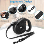 360°No Tangle 26 Ft Retractable Dog Leash for Dogs up to 99lbs | Heavy Duty Pet Walking Leash for Small Medium Large Dogs, Anti-Slip Handle, Strong Nylon Tape, One-Handed Brake, Black