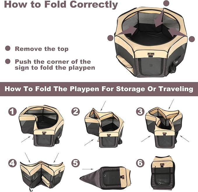 Aivituvin Dog Playpen Foldable Waterproof Pet Play Pens for Cat, Puppies, Rabbits, Chickens, Durable Portable Pet Tent for Travel Camping Indoor/Outdoor Brown XL