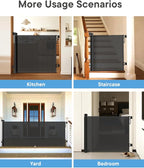 Retractable Baby Gates, 34" Tall Fits Up to 55" Wide, Black | No Bottom Bar Mesh Baby & Pet Gate with Anti-Crawling Hook, One-Hand Operation, Safety Lock for Stair, Doorway,Indoor/Outdoor