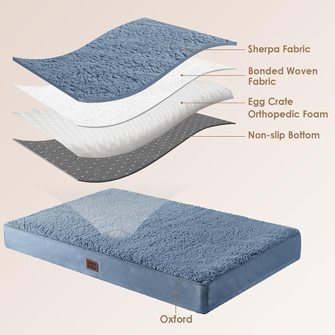 EHEYCIGA Orthopedic Dog Bed Large with Removable Washable Cover,35x23 | Egg Crate Foam Support,Durable Oxford fabric,Non-Slip Bottom,Machine Washable,Soft Waterproof Plush Pet Bed Mat For Crate