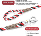 Mile High Life Rainbow Dog Leash Braided Cotton Rope w Leather-Wrapped Ends | Rust-proof 360° swivel clasp, Heavy-duty for medium/large breeds. Great for weddings, daily walks (6FT, 1/2", Red/Green)
