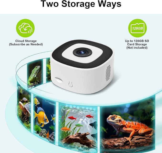 2K AI Reptile & Aquarium Camera with Wide-Angle Lens | 2.4G&5GHz WiFi, 24/7 Recording, Anti-Glare & No Reflection for Fish Tank Terrarium Lizard Snake Pet
