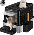 URPOWER Extra Large Stainless Steel Litter Box with Lid for Large Cats | Non-Stick Metal Pan, Front & Top Entry, Odor Control, Anti-Leakage, Easy to Clean, Step and Scoop Included