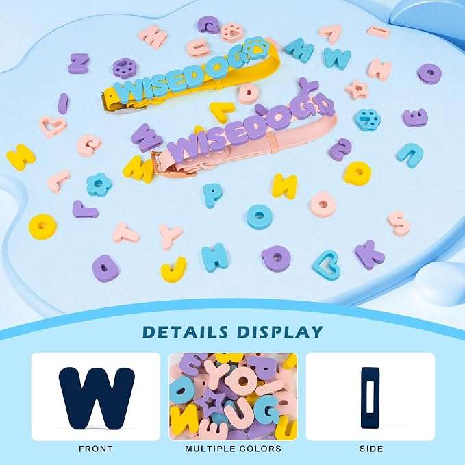 Wisedog Dog Charms for Collar, Navy, 19MM | 30 Pcs, Silicone Letter Charms, Waterproof Alphabet Pet ID, For Dog Cat Collars, DIY Personalized Name Pendant