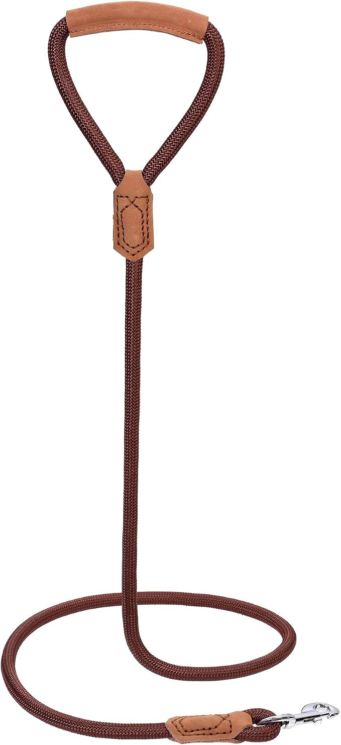 Mile High Life Dog Leash with Genuine Leather Handle, 6 FT/5 FT/4 FT | Leather Grip Rope Leash, Heavy Duty 360° Swivel Metal Clasp, for Small Medium & Large Dogs
