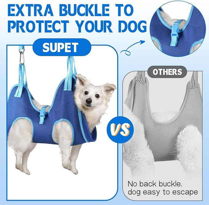 Supet Cat Grooming Hammock, Dog Hanging Harness for Nail Trimming Doorframe, Pet Holder Restraint for Clipping Nails, Pet Hoist Sling for Cutting Nails, Ear & Eye Cleaning, Medicine at Home (XS)