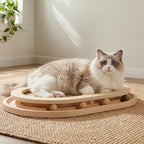 Cat Scratcher, Sisal Scratch Pad with Interactive Ball Track | No Assembly, Natural Sisal, Solid Base, Track with 3 Wooden Balls + 1 Catnip Ball, No Slip Pads, for Cat Exercise Sleep Chase
