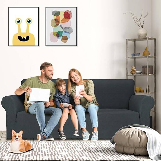MAXIJIN Stretch Oversized Couch Covers for 3 Cushion Couch (91"-110"), 1-Piece Large Sofa Cover Slipcover Furniture Protector for Kids,Dogs (Extra Large, Diamond Pattern Gray)