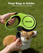 Pecute Retractable Dog Leash 26ft for Large Dogs with Poop Bag Holder | Heavy Duty Retractable Dog Leash for Strong Puller for 33-110 lbs, Anti-Slip Soft Grip, Reflective, 360° No Tangles