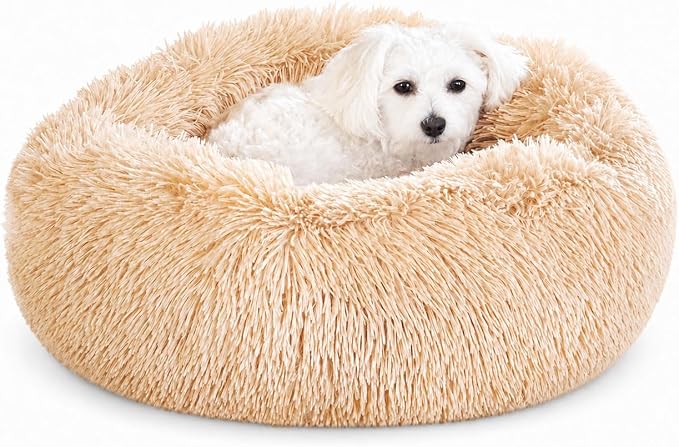 Whiskers & Friends Cat Beds for Indoor Cats, Fluffy Cat Bed Small to Large | Orthopedic Soft Plush Calming Donut Bed, Washable Round Pet Bed, Sized for Kitten to Large Cats & Puppy to Small Dogs
