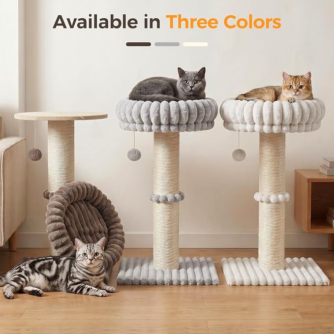 Avont 29" Sisal Cat Scratching Post with Large Plush Perch, Cream | Large Cat Scratcher Tower & Plush Elevated Cat Bed with Removable & Washable Cover, Sturdy Cat Perch for Indoor Cats