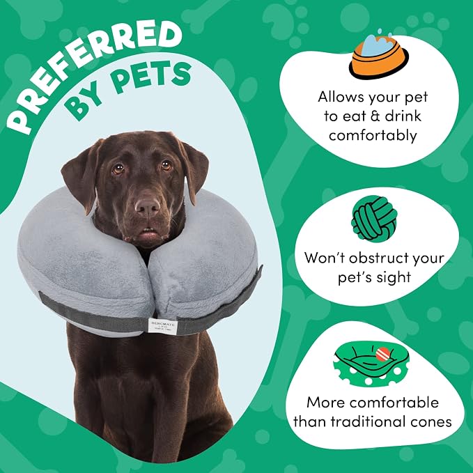 BENCMATE Inflatable Dog Cone Collar Alternative, Soft Dog Cone for Small Medium Large Dogs and Cats, Neck Recovery ECollar Donut Collar After Surgery (X-Large, Grey)