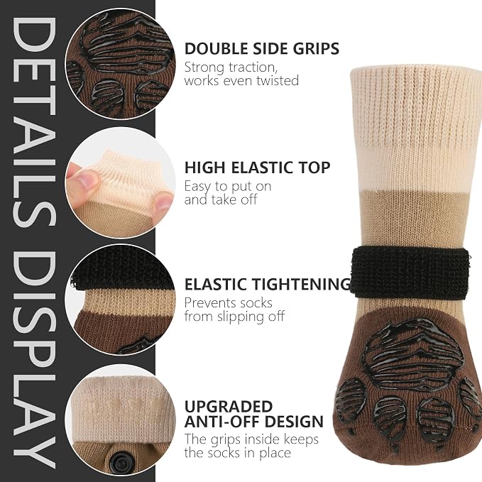 EXPAWLORER Non-Slip Dog Socks for Hardwood Floors to Prevent Licking, Dog Shoes for Hot Pavement Quick Walking, Dog Booties Boots & Paw Protectors with Grippers for Small Medium Large Senior Dogs S