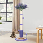 Cat Scratching Post,45'' Tall Wood Vertical Scratcher Tree Toys for Indoor | Large 3.5Inch Natural Sisal Artificial Flower Design Stable Tower Interactive Self Groomer Climbing Full Body Stretching