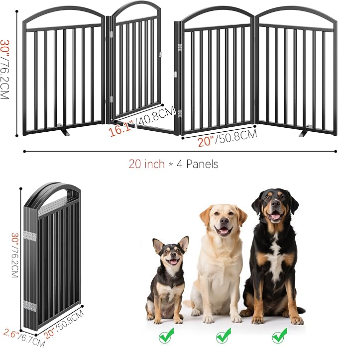 Foldable Pet Fence 80" Wide, 30" Tall,No-Assembly Dog Gate with Door,Black | 4 Panels Metal Folding Freestanding Dog Gate Walk Through,Extra Accordion Puppy Folding Playpen for Doorways, Stairs,House