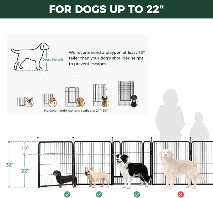 FXW Rollick Unleashed Dog Playpen for Indoor, Yard, RV Camping, 32 inch 8 Panels Dog Pen with Washable Pee Pad for Small and Medium Dogs, Black│Patented