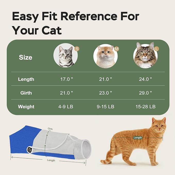 Cat Wrap for Cutting Nails, Self-Adhesive Cat Nail Clipping Restraint Bag, Anti-Scratch Cat Grooming Wrap Swaddle for Meds, SubQ Fluids, Ear Cleaning, Teeth Brushing & Vet Visits,Blue,L