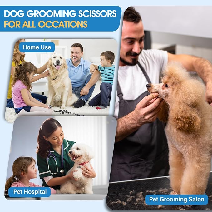 JASON Dog Grooming Scissors Set - 6 in 1 Professional Sharp Shears Rosegold | 7" Thinning, Chunker, Straight, Curved Shear and Comb for Cat Pet, Gift