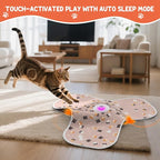 ‌‌Interactive Cat Toys for Indoor Cats‌ Adult‌ with Feather Tail Switchable Mouse Sounds, ‌Kitten Enrichment Toys‌ for Hunting Self Play, Automatic Rechargeable Quiet Game to Bored (Pink)