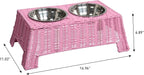Serenity 6.9" Small Medium Elevated Wicker Pet Feeder with 2 Removable 18oz 2.2 Cup Stainless Steel Bowls Dishwasher Safe Food Water Station for Dogs Cats, Light Green DBL4000Y