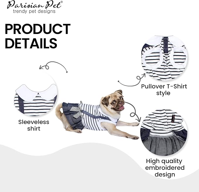 Parisian Pet Preppy Dog Dress - Summer Clothes for Large Dogs Girl - Stylish Sleeveless Pet Outfit - Designer Dog Apparel - Lightweight and Breathable Puppy Clothes - Comfortable Skirt for Dogs