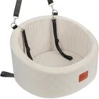 Lealchum Dog Car Seat for Small Dogs Up to 30 Lbs,Ultra Soft Fabric Fill in Comfy Memory Foam,Happy Pet Ride,2 Safety Dog Leashes,Fully Detachable and Washable,Anti Slip Base(Beige)