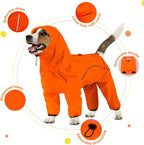 ADINIKIA Dog Raincoat,Waterproof Rain Jacket with Removable Hood,Orange 3XL | Leash Hole/ Reflective Stripe/Adjustable 4 Legs Rainsuit/Full Coverage/ Snowproof Windproof/ For Small to 3X-Large Dogs