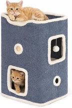 Cat House, Cat Beds for Indoor Cats, 2-Story Cat Condo Cube | Cat Bed Cave with Scratch Pad and Fluffy Ball Hanging, Multi-Level Cozy Hideout Center Ideal for Small/Medium Cats
