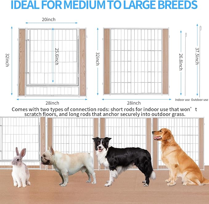 Heavy Duty Dog Playpen 32 Inch Height - Indoor Outdoor Pet Fence Enclosure for Medium and Small Dogs - Foldable Puppy Exercise Pen for Indoor and RV Camping or Yard (6 Panels, 32" H (White))