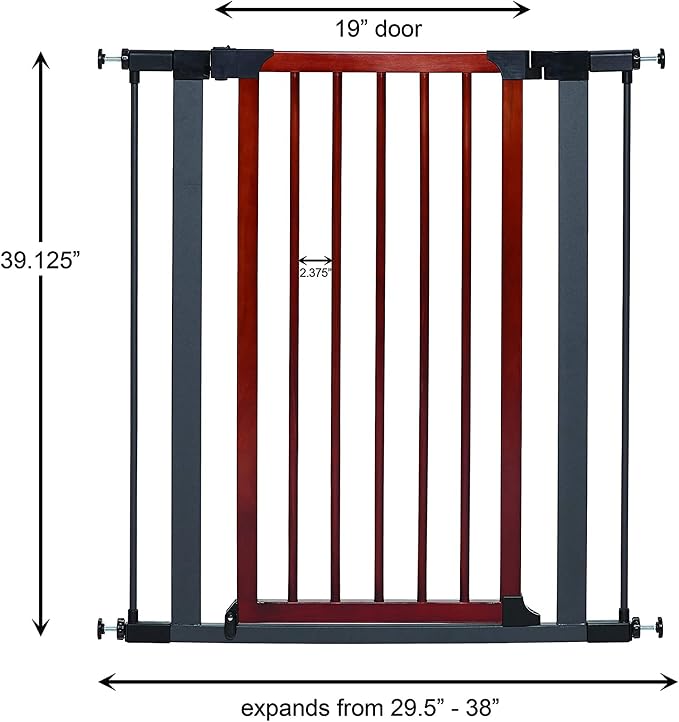 Midwest 39" Walk-Thru Dog Gate, Wooden Door | Steel Frame, Pressure Mounted, Expands 29.5"- 38" Wide, Auto-Close Door, Latch Closure, Includes Two 3" Extensions