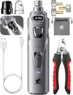 Whisper Quiet Dog Nail Grinder Safe & Stress-Free for Sensitive Dogs Cats | 4 LED Lights,3 Grinding Bits, 3-Speed, Pet Nail Trimmers, Rechargeable Painless Grooming Kit for All Breeds & Sizes