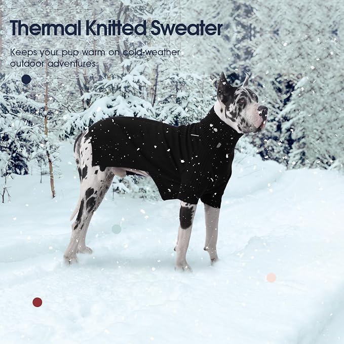 IECOii Great Dane Sweater,5XL Extra Large Sweater for Giant Breed Dogs in Winter,Turtleneck Cold Weather Knit Clothes,Machine Washable,Elastic Pullover for Saint Bernard,Mastiff (Black,XXXXXL)