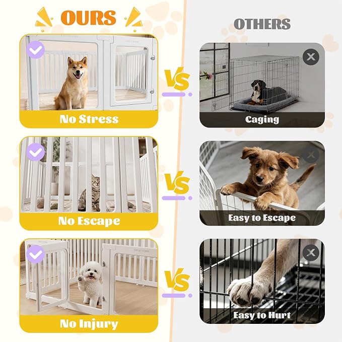 23.6" Dog Playpen for Puppies and Small Dogs, 15 Panel Indoor Pet Fence with Door&Feeding Bowl, Remove Puppy Exercise Pen, Non-Slip Dog Enclosure for Home, Apartment, Rabbit and Small Pets, White