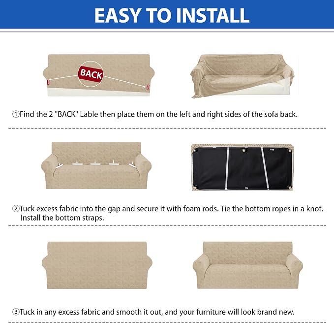 ZNSAYOTX Stretch Chair Cover, 1 Piece Couch Covers for 1 Seat Sofa, Jacquard Armchair Slipcovers with Elastic Bottom Thickened Furniture Protector for Dog Cat Pet (Small, Khaki)