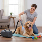 NEWBULIG Dog Hair Dryer with Heater for Grooming, Grey | 1550W High Velocity Speed Temperature Adjustable Pet Blow Dryer with 4 Nozzles