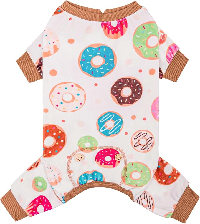 KYEESE Dog Pajamas, Soft Dog Pajamas for Small Dogs Boy Girl, Stretchy Dogs Pjs Velvet Pet Jumpsuit Sleepwear, Comfy Jammies Lightweight Pet Onesie Outfit, Donut, M