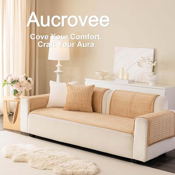 Velvet Washable Dog Couch Cover, Non-Slip Waterproof Pet Sofa Protector for 2-Cushion Sectional, L-Shaped Sofa & Loveseat, Machine Washable(1PC/27.6"x59.1",Khaki)