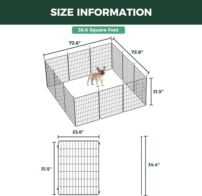 FXW MiniPaws Dog Playpen, Indoor, Yard & RV Camping, 32" H, 12 Panels | Portable, Expandable Layout, Tool-Free Setup, For Small & Medium Dogs