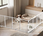 BFNN Small Dog Gate Indoor, Up to 96" W Freestanding Pet/Puppy Fence, White | Flexible Space Control | Chewproof Steel Frame | 16.5" Step-Over Gate | Foldable | Drill-Free Setup | For Stairs & Doorways